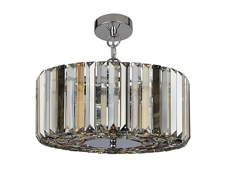 Searchlight Chapeau Suspension chromée à 3 ampoules / Cristaux de verre semi-affleurants, ambre, fumée et transparent