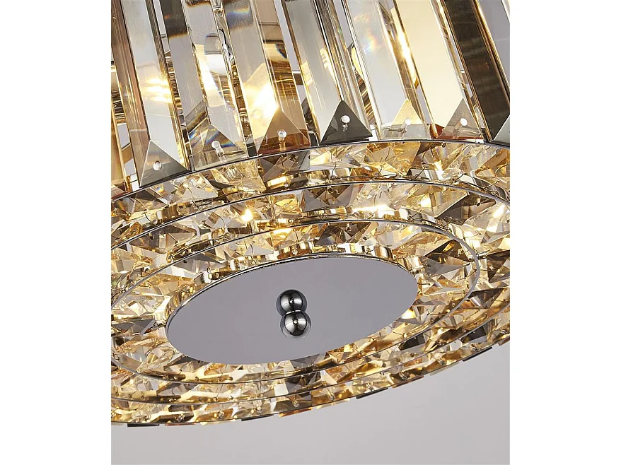 Searchlight Chapeau Suspension chromée à 3 ampoules / Cristaux de verre semi-affleurants, ambre, fumée et transparent