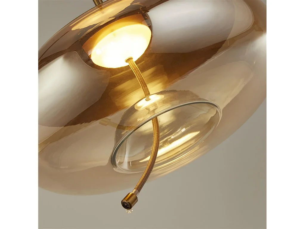 Searchlight Lisbon Pendente Cupola 1 Luce LED, Ottone Satinato E Vetro Ambra 2700K