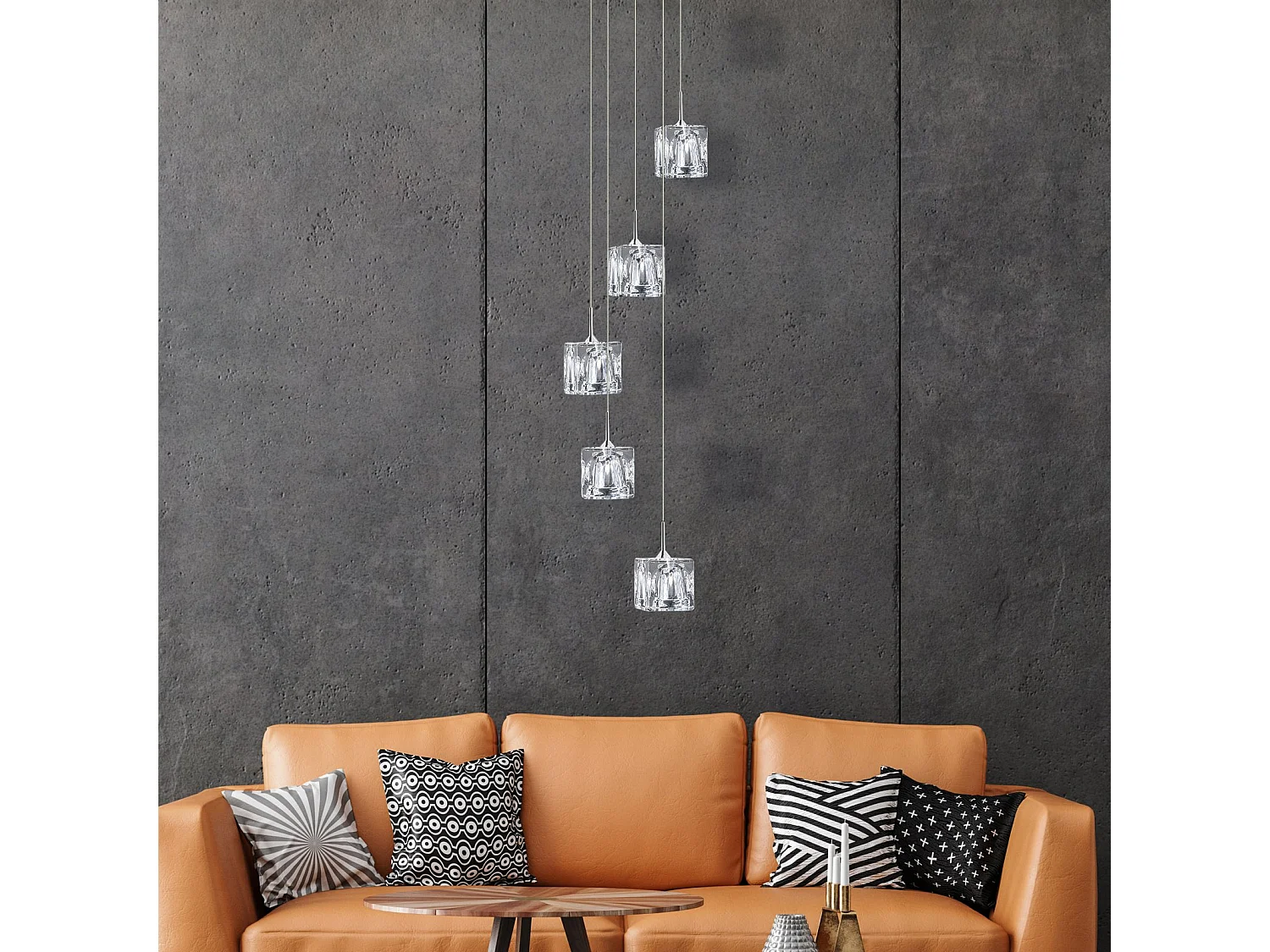 Searchlight Ice Cube LED 5 Light Spiral Cluster Pendel Kromglas