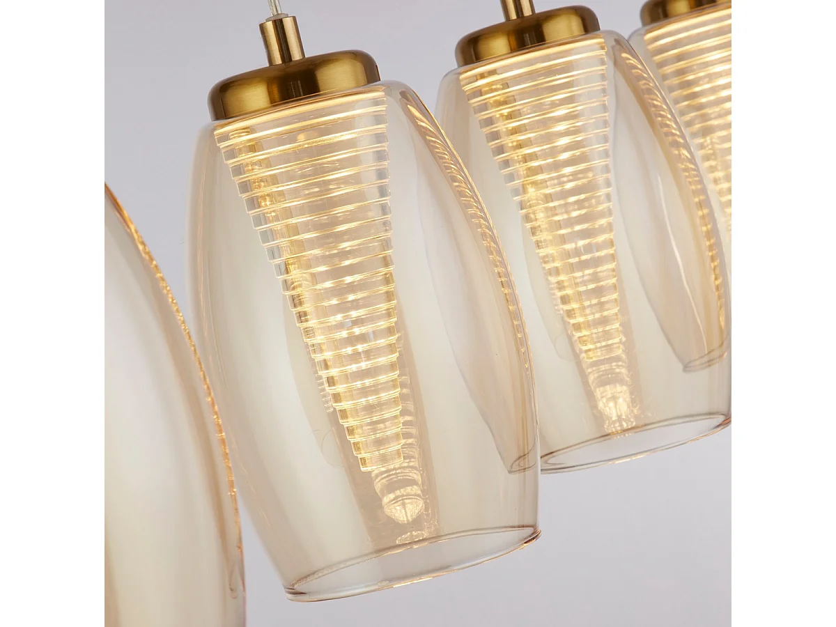 Searchlight Cyclone Lampadario a 4 barre luminose in bronzo, bicchiere di champagne