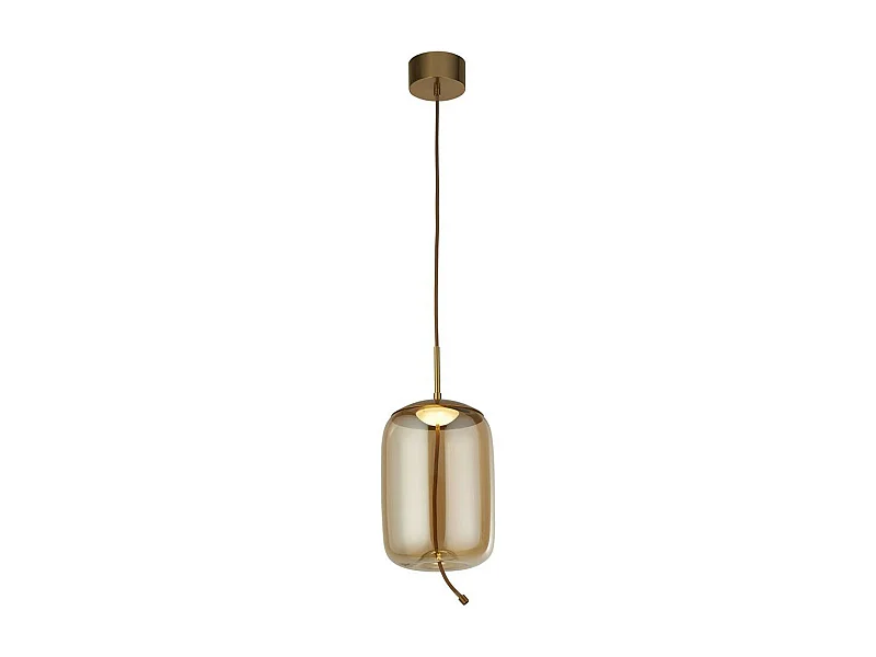 Searchlight Lisbon Sospensione 1 Luce LED, Ottone Satinato E Vetro Ambra 2700K
