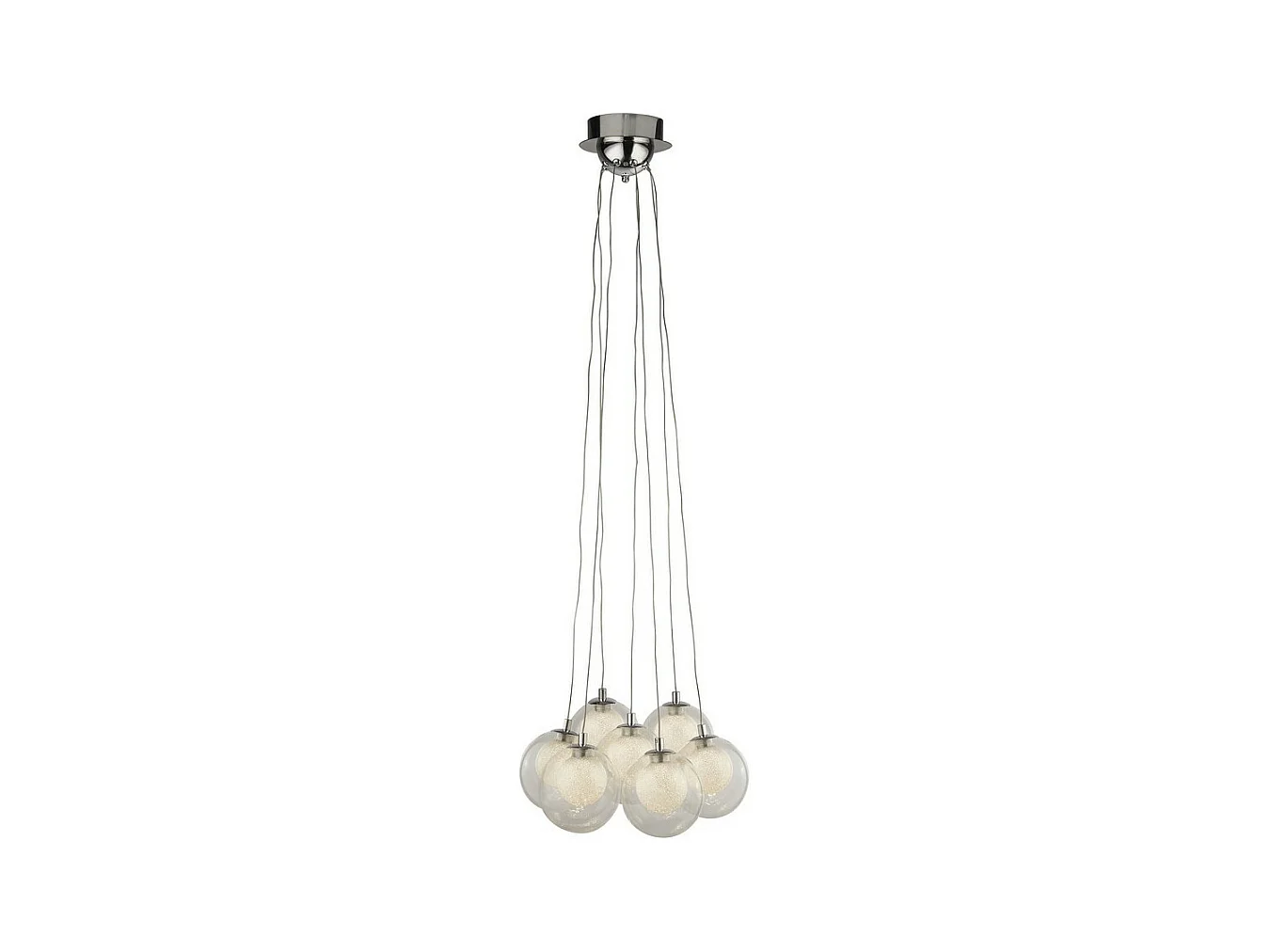 Searchlight CLUSTER - Sospensione a soffitto con 7 luci a sfera a led - Sfere di sabbia in cromo, vetro e cristallo