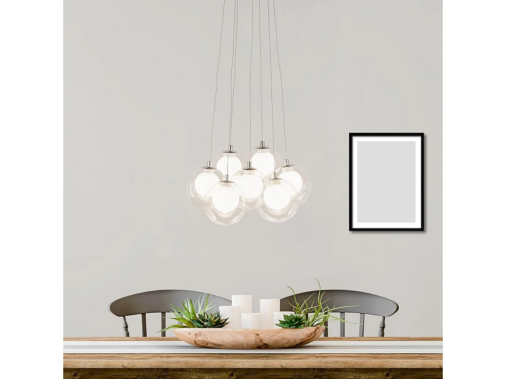 Searchlicht CLUSTER - 7 licht Led Ball Deckenanhänger - Chrom, Glas & Kristall Sandkugeln