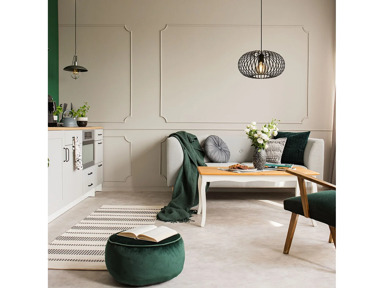 Searchlicht Avery 1 licht Cabrio zu Semi Flush Anhänger, Matt Black