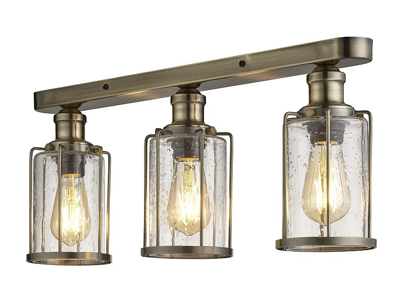 Searchlicht Pipes - 3 licht Flush Antik Messing, Glasschirm, E27