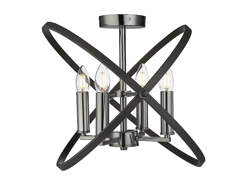 Searchlicht Hoopla - 4 licht Semi Flush Zinn, Schwarz, E14