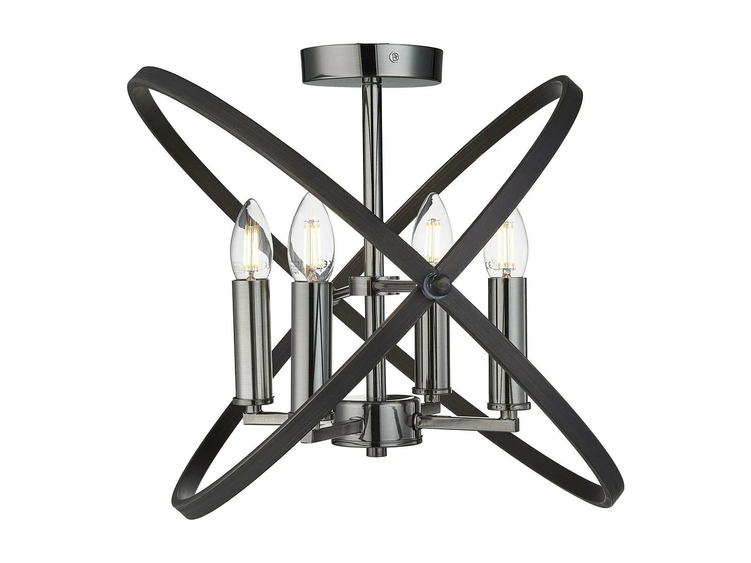 Searchlight Hoopla 4 Light Semi Flush Tenn, Svart, E14