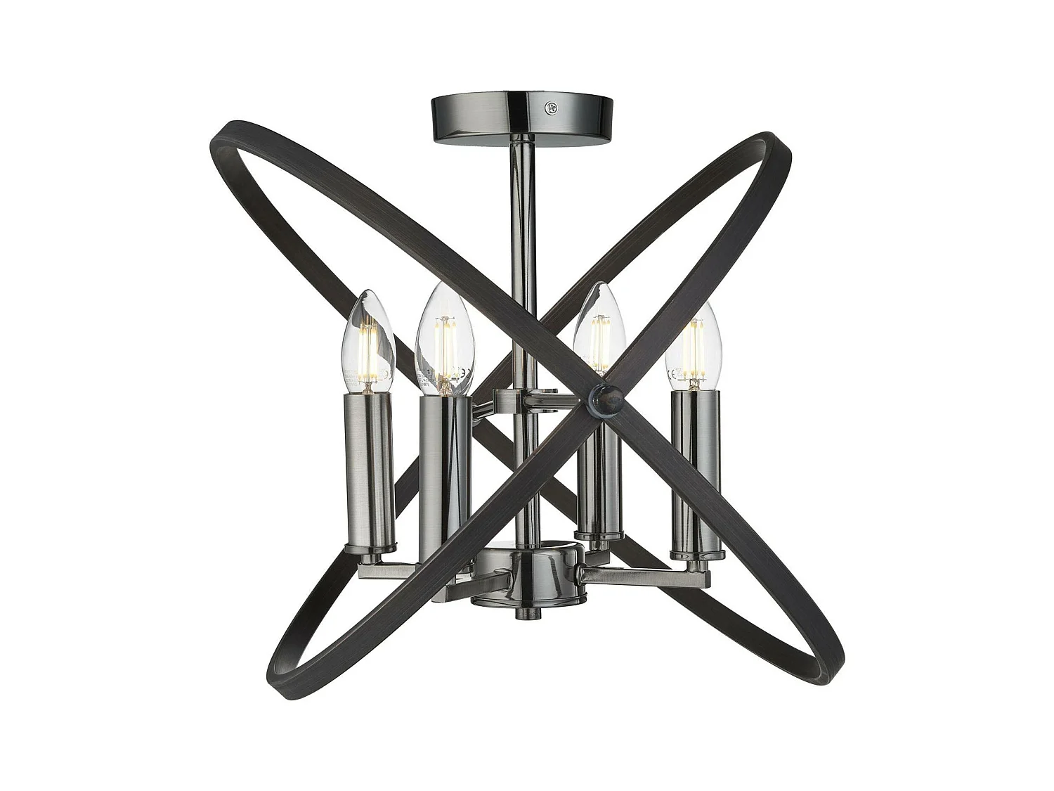 Searchlicht Hoopla - 4 licht Semi Flush Zinn, Schwarz, E14