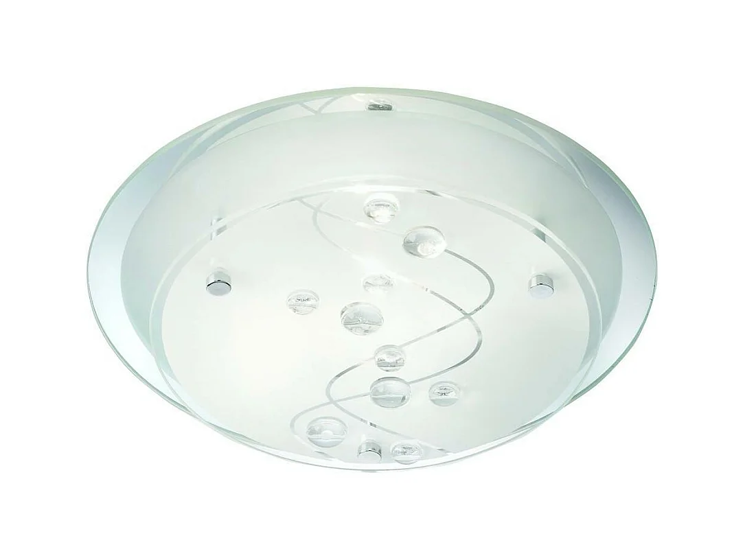 Searchlicht Flush - 1 licht Flush Deckenleuchte Frosted Patterned Mirror Glass mit klaren Perlen, E27