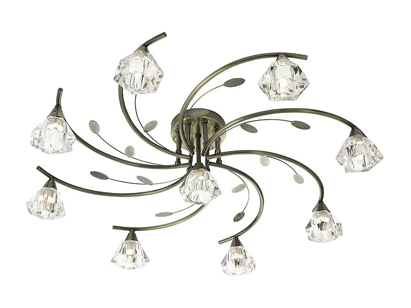 Searchlight Sierra - Plafoniera a braccio multiplo a 9 luci semi-incasso Ottone antico e vetro, G9