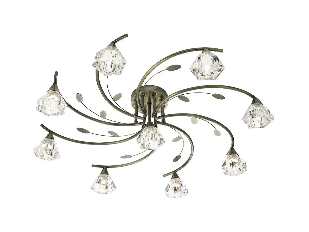 Searchlicht Sierra - 9 licht Semi Flush Multi Arm Deckenleuchte Antik Messing und Glas, G9