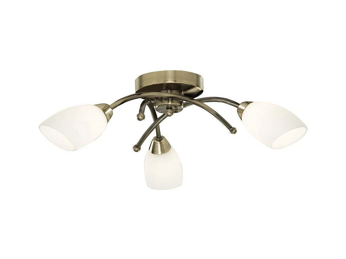 Searchlicht Opera - 3 licht Flush Multi Arm Deckenleuchte Antik Messing und Opalglas, G9