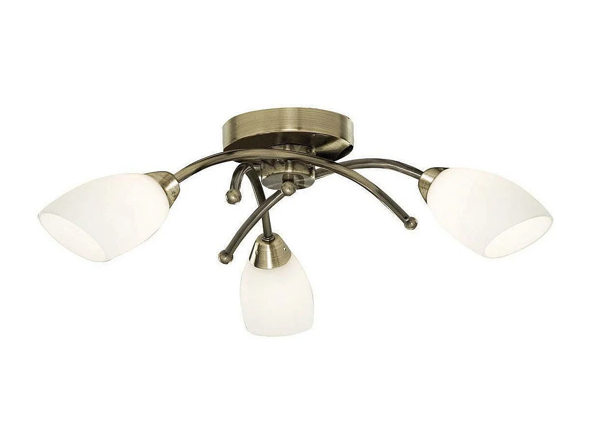 Searchlicht Opera - 3 licht Flush Multi Arm Deckenleuchte Antik Messing und Opalglas, G9