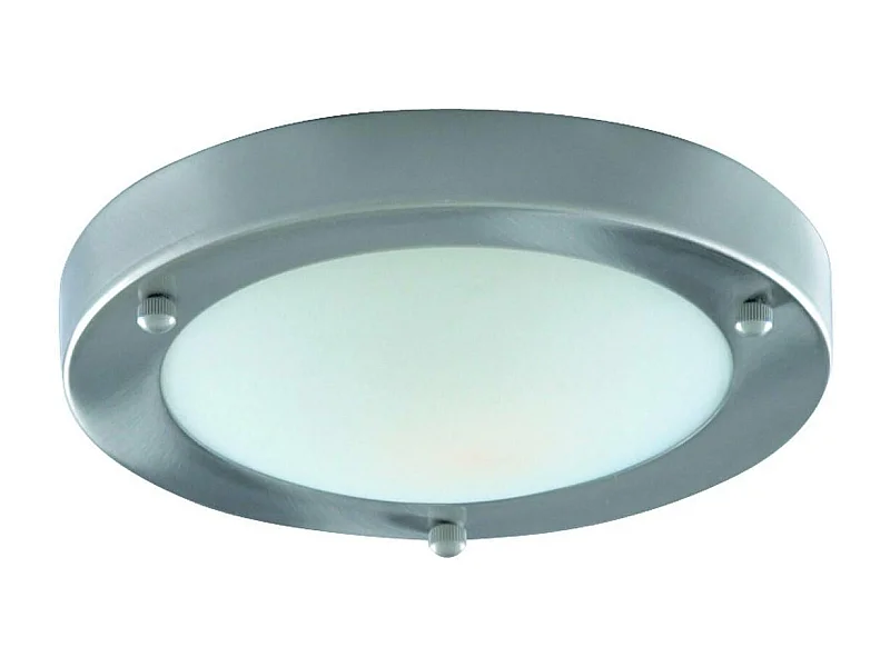 Searchlight Bathroom Flush - Plafoniera a filo con 1 luce per bagno argento satinato rotonda con diffusore in vetro bombato IP44, E27