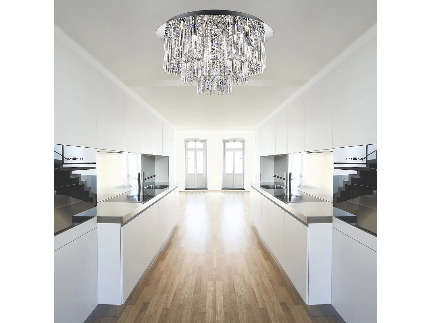 Searchlicht Beatrix - LED 8 licht Flush Deckenleuchte Chrom, Kristall, G9