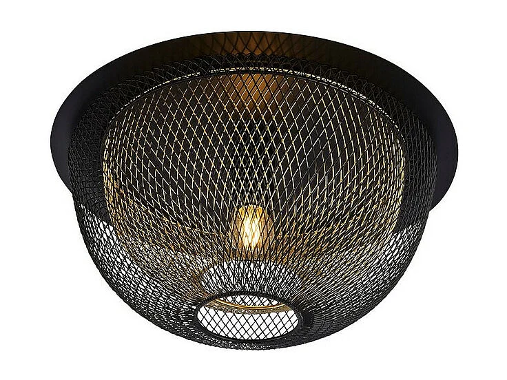 Searchlight Honeycomb 1 Light Double Layered Mesh Rush Rining Black Outer With Gold Inner