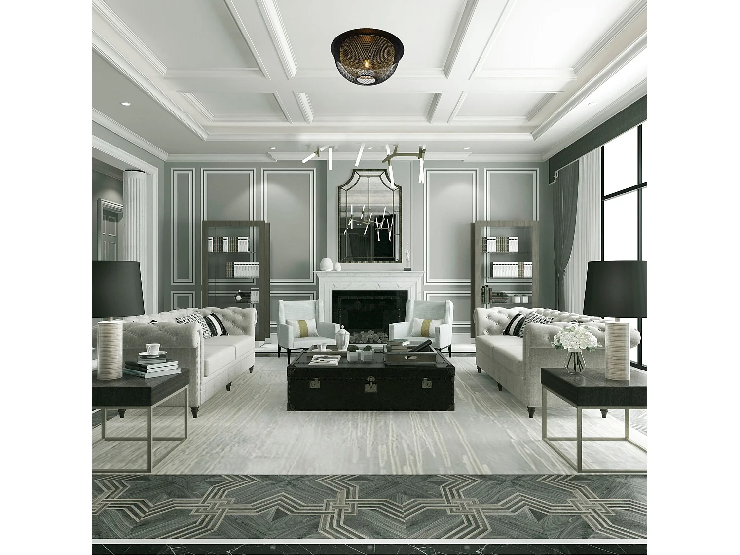 Searchlight Honeycomb 1 Light Double Layered Mesh Rush Rining Black Outer With Gold Inner