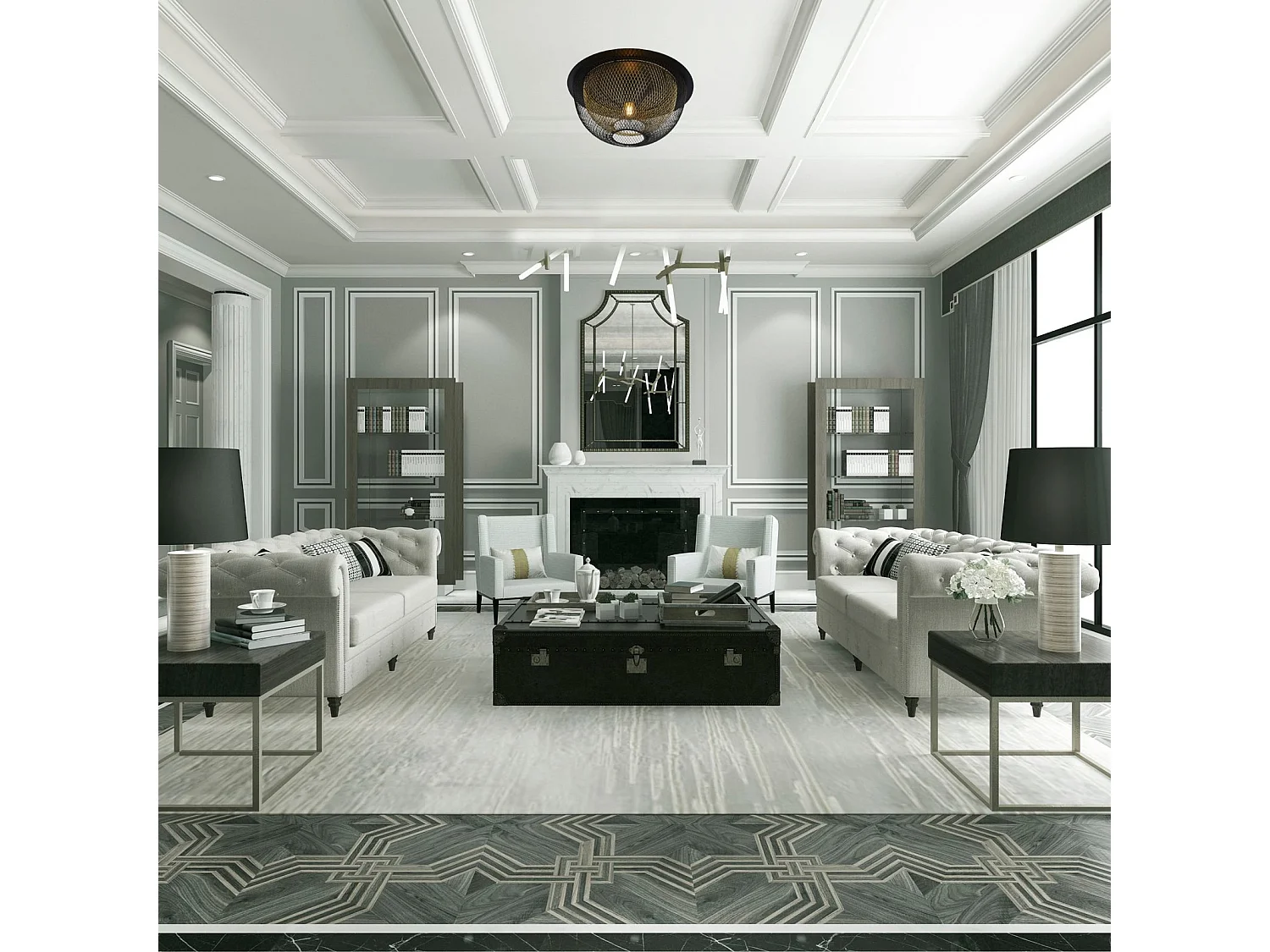 Searchlight Honeycomb 1 Light Double Layered Mesh Flush Fitting - Esterno nero con interno dorato