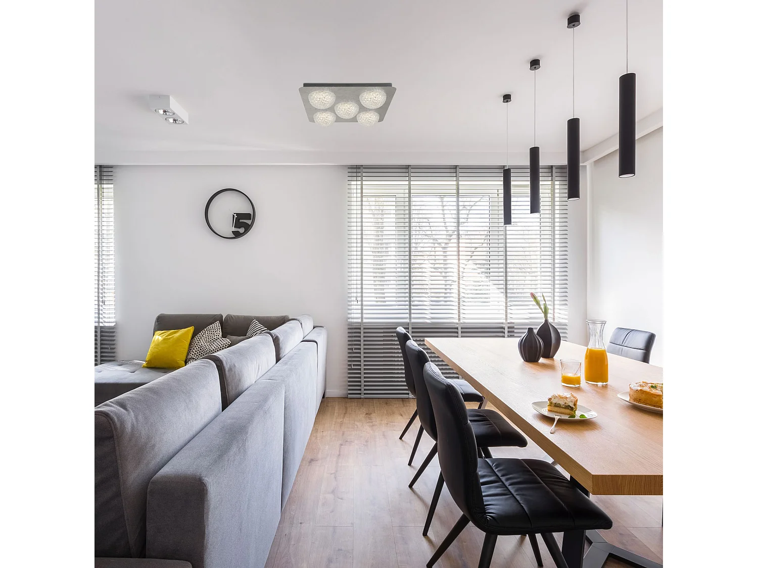 Searchlight Celestia Plafoniera Led 5 Luci - Foglia Argento Con Acrilico Trasparente