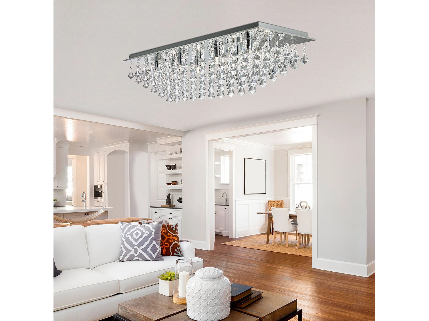 Searchlight Hanna 8 ljus rektangel tak spolljus krom med pyramidkristaller, G9