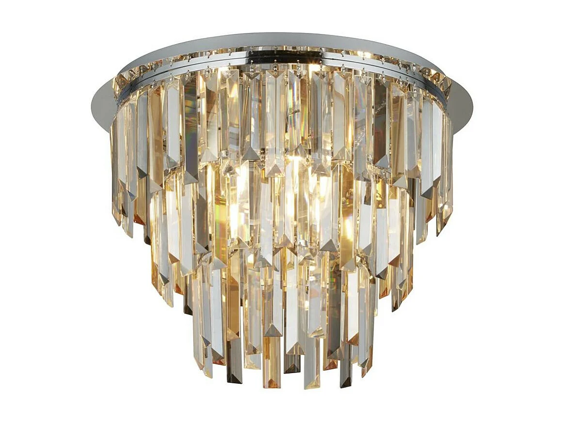 Searchlicht Clarissa licht Chrome Flush, Clear/Amber/Smokey Crystal Prism Drops