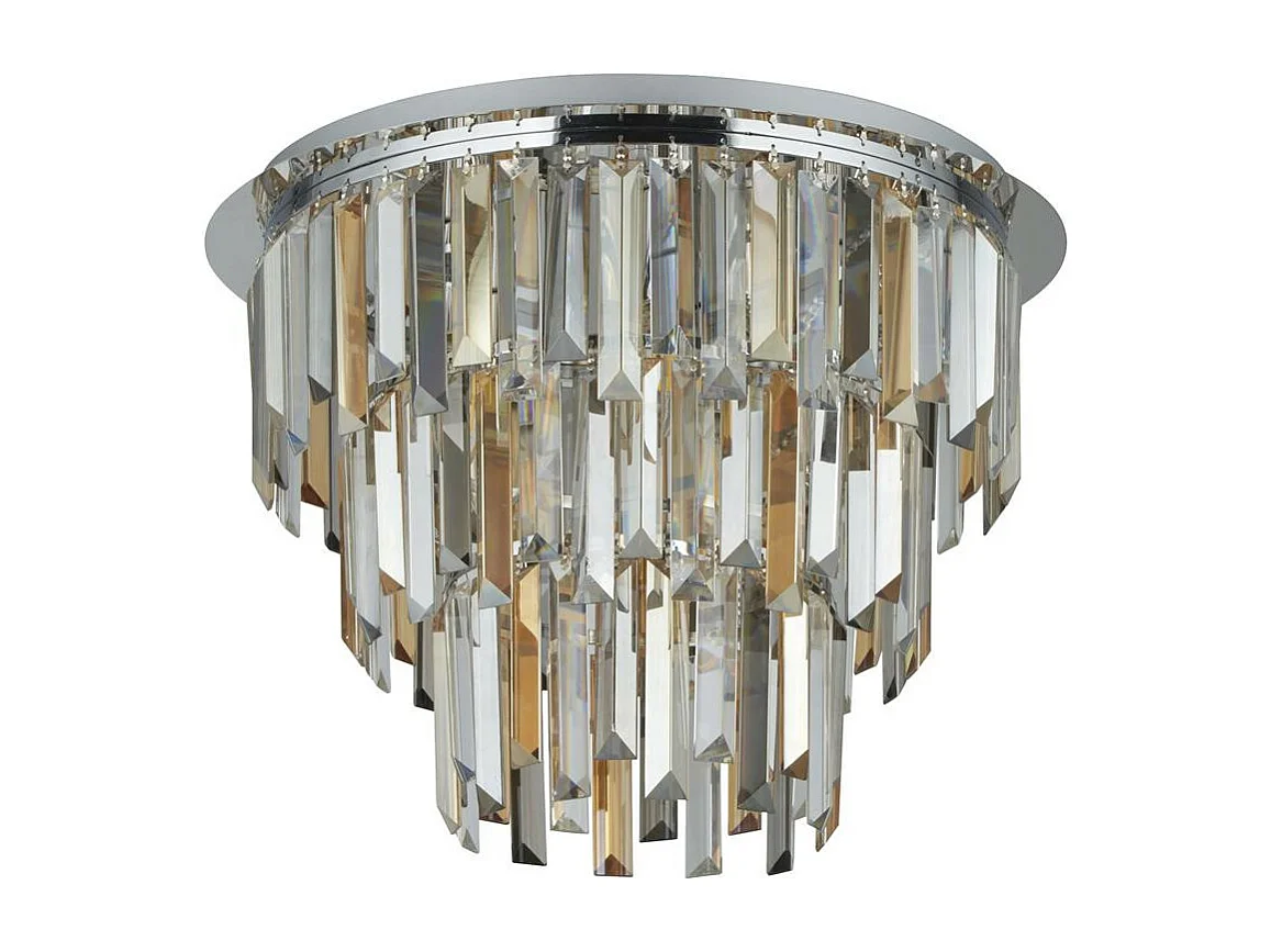 Searchlicht Clarissa licht Chrome Flush, Clear/Amber/Smokey Crystal Prism Drops