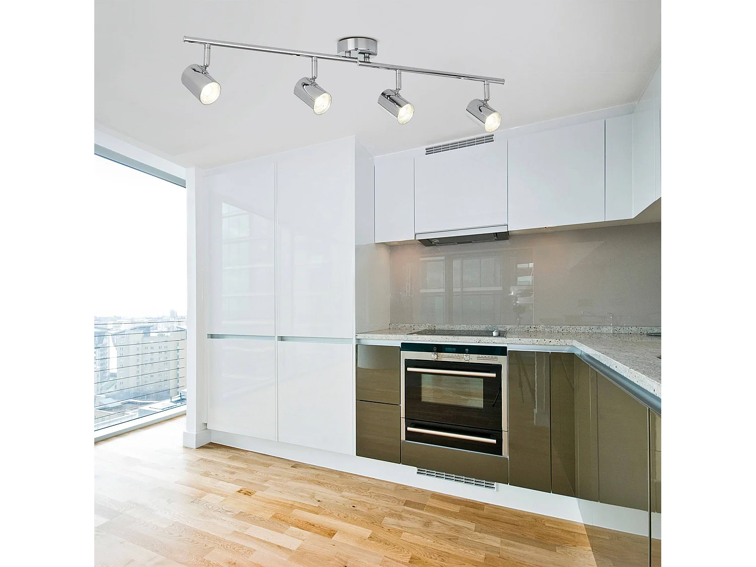 Searchlicht Rollo - Integrierte LED 4 licht Strahler Bar Chrom