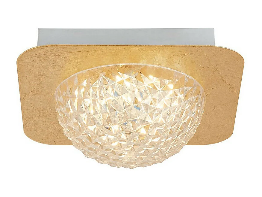 Searchlight Celestia Plafoniera Led Quadrata 1 Luce - Foglia Oro Con Acrilico Trasparente