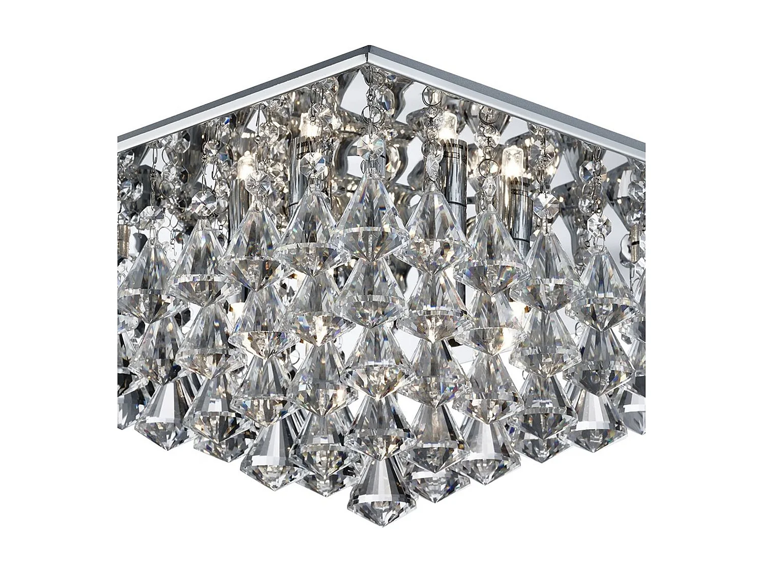 Searchlight Hanna 6 Light Square Ceiling Semi Flush Light Chrome med pyramidkristaller, G9
