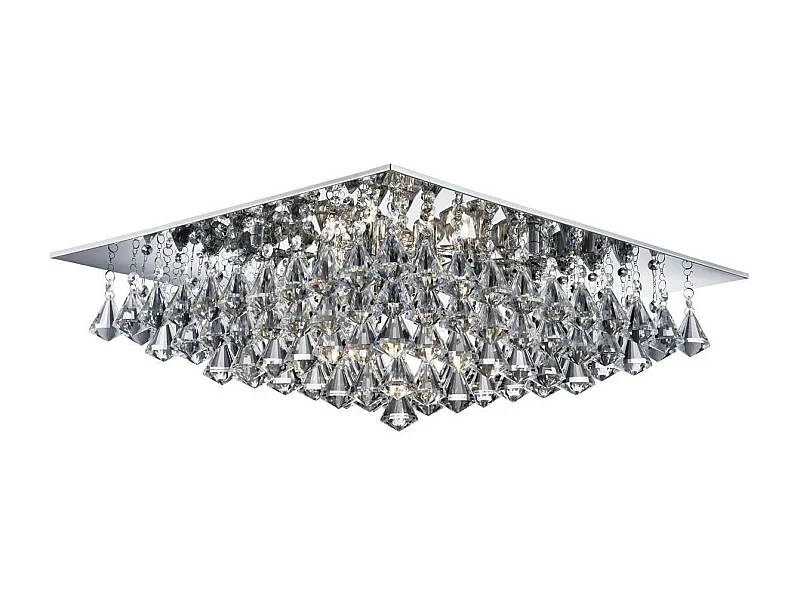 Searchlight Hanna Plafonnier carré à 8 ampoules semi-affleurant chrome avec cristaux pyramidaux, G9
