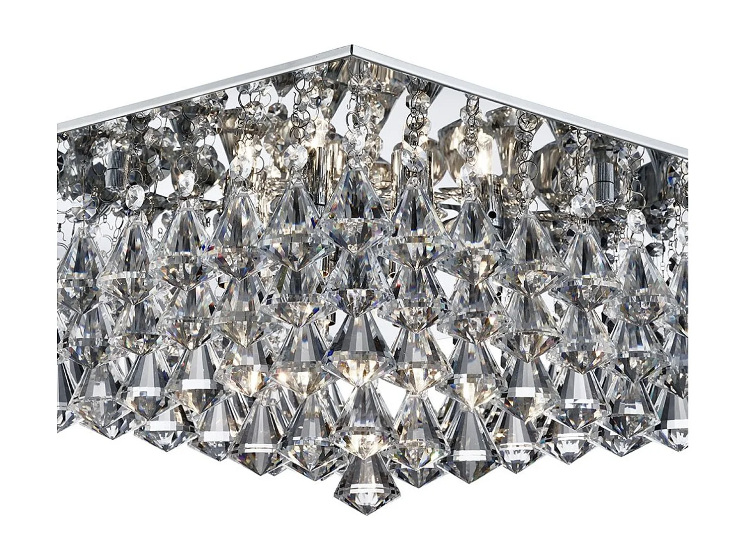 Searchlight Hanna - Plafoniera quadrata a 8 luci semincasso cromata con cristalli piramidali, G9