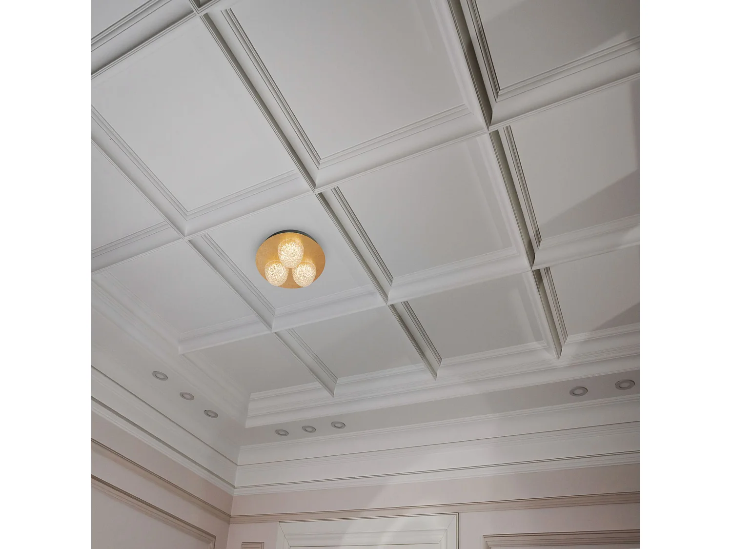 Searchlight Celestia Plafoniera Led Rotonda 3 Luci - Foglia Oro Con Acrilico Trasparente