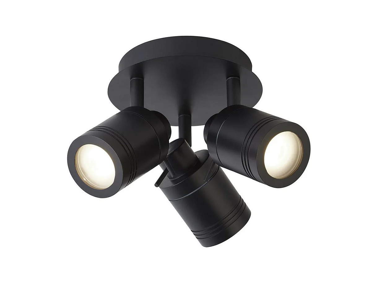 Searchlicht Samson 3-Licht-IP44-Badezimmer-Spotplatte, Mattschwarz IP44