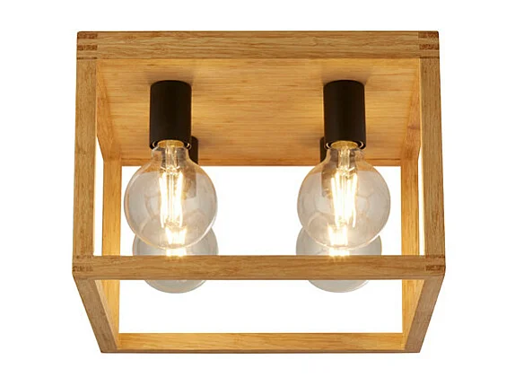 Searchlight Square Plafoniera a 4 luci in legno di bambù intrecciato