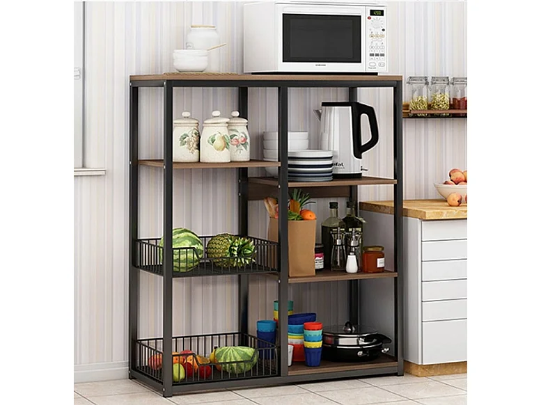 Meyvaser, Estante de Cocina, Mueble de Almacenamiento, para Horno microondas, con 2 cestas metálicas de Malla, 4 Niveles , 80 x 30 x 101 cm, Negro