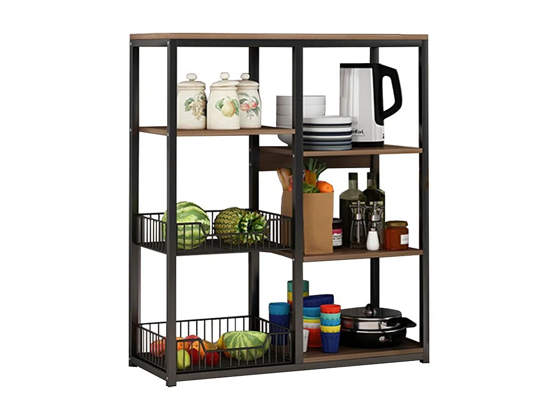 Meyvaser, Estante de Cocina, Mueble de Almacenamiento, para Horno microondas, con 2 cestas metálicas de Malla, 4 Niveles , 80 x 30 x 101 cm, Negro