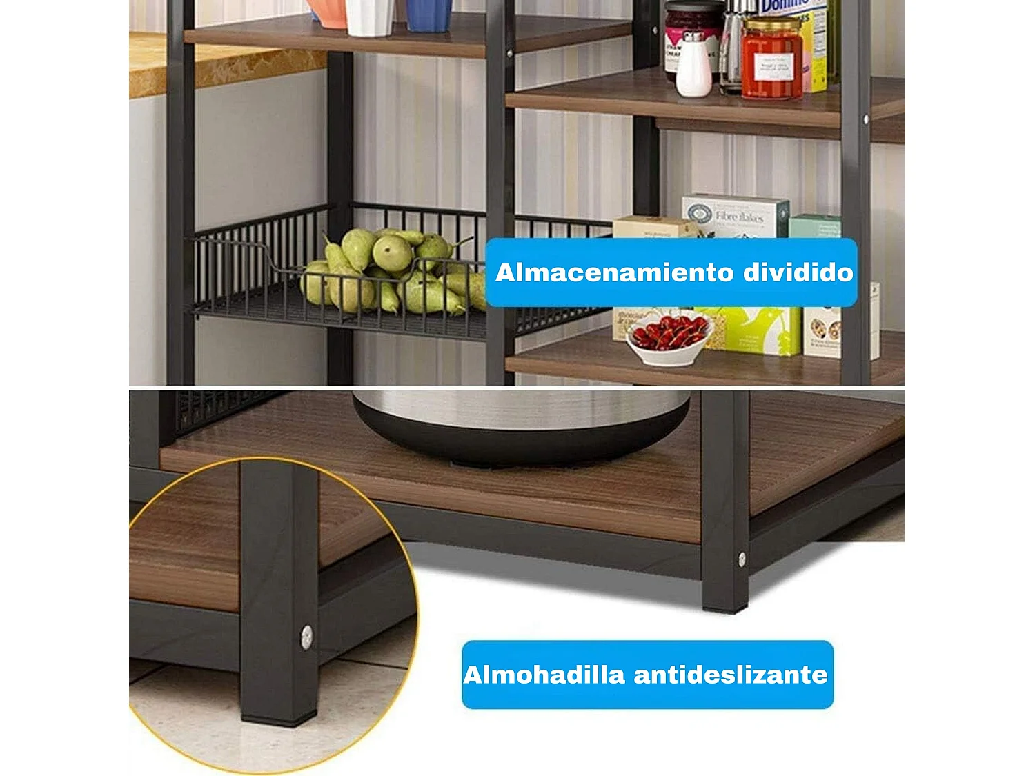 Meyvaser, Estante de Cocina, Mueble de Almacenamiento, para Horno microondas, con 2 cestas metálicas de Malla, 4 Niveles , 80 x 30 x 101 cm, Negro