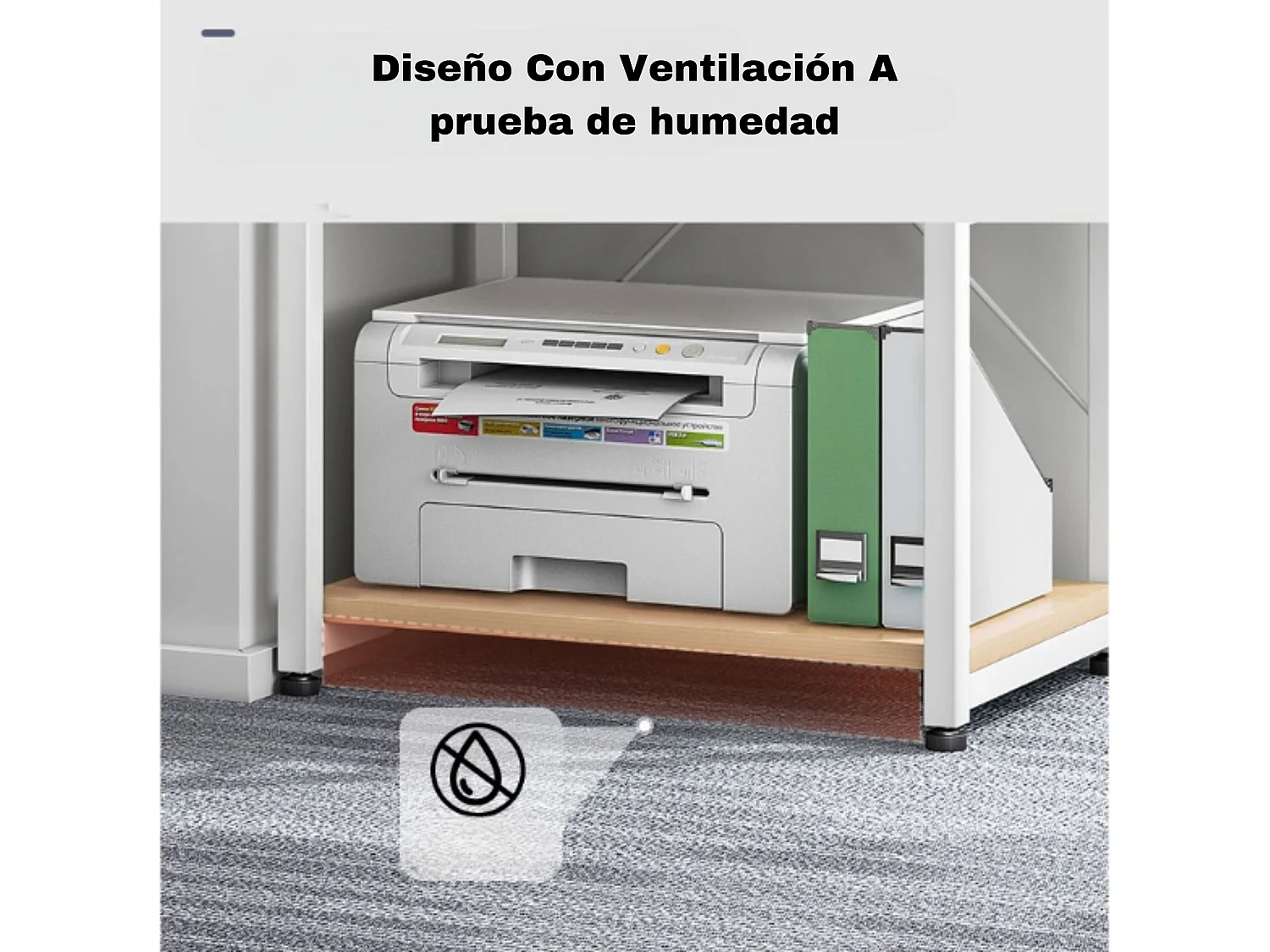 Carro de Almacenamiento con 5 Estantes y Soporte de Impresora de Gran Resistencia para Oficina Cocina Dormitorio 60x40x140 cm Blanco y Madera