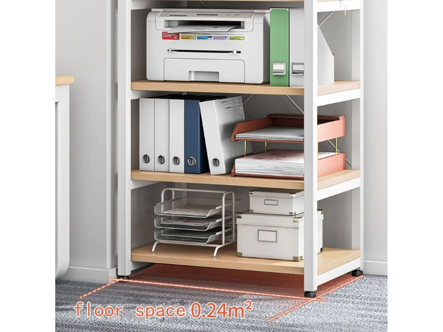 Carro de Almacenamiento con 5 Estantes y Soporte de Impresora de Gran Resistencia para Oficina Cocina Dormitorio 60x40x140 cm Blanco y Madera