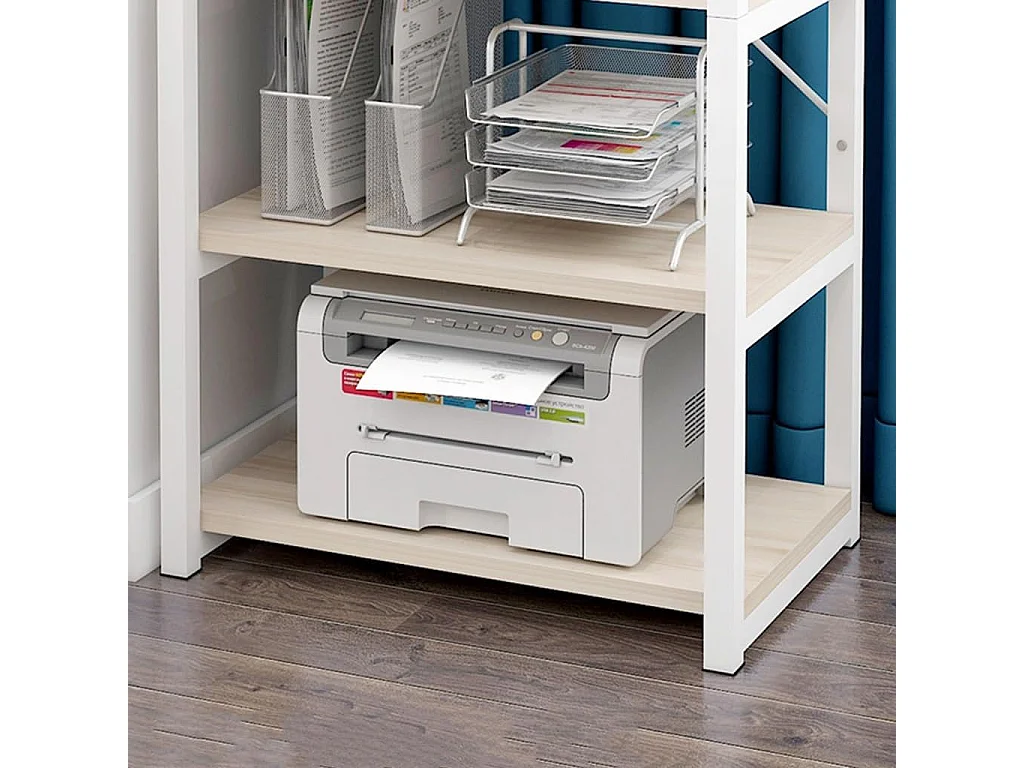 Carro de Almacenamiento con 5 Estantes y Soporte de Impresora de Gran Resistencia para Oficina Cocina Dormitorio 60x40x140 cm Blanco y Madera