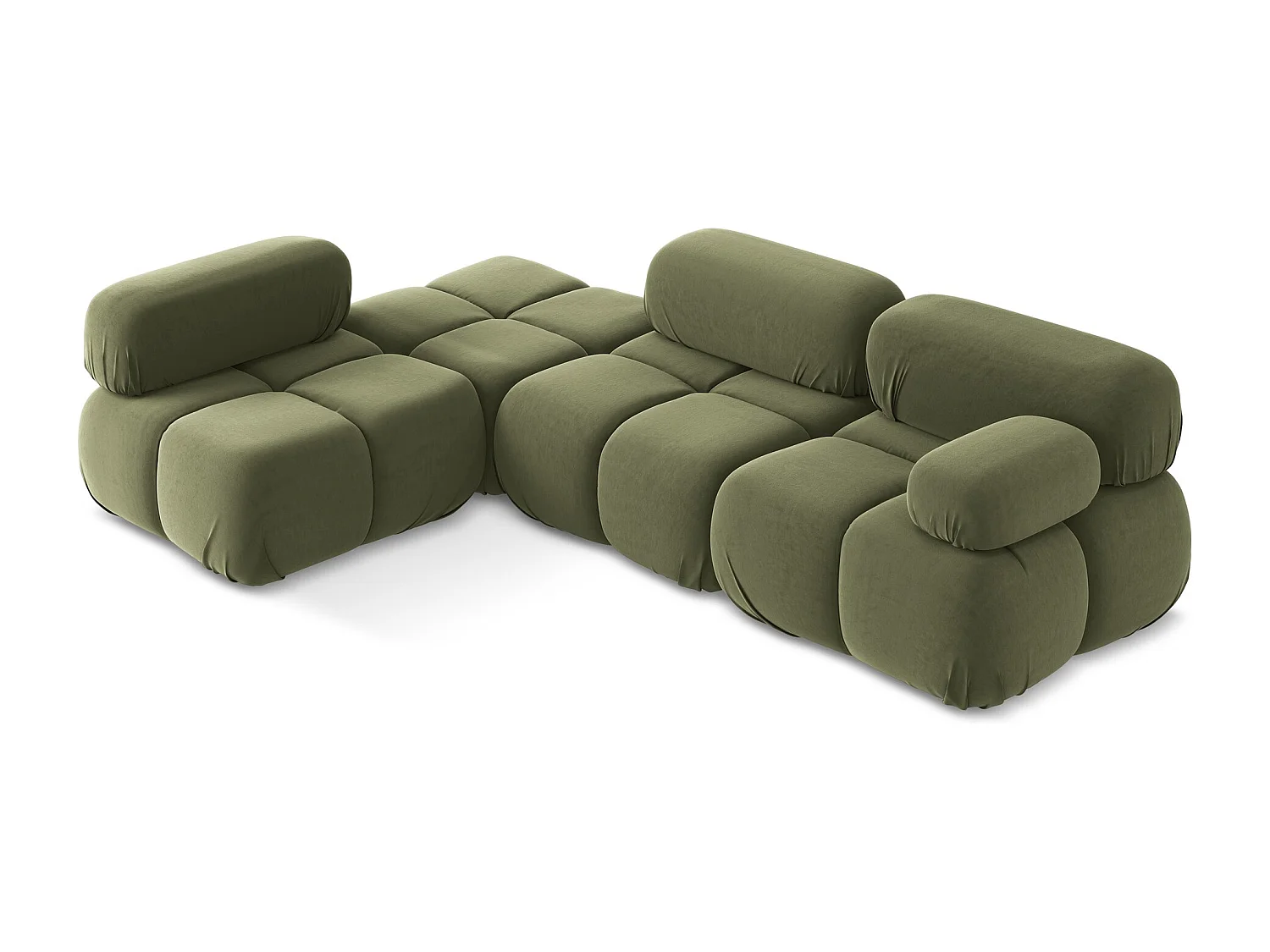 3-Sitzer Modulares Ecksofa - Ecke Links - Samt - Olive - LOKUA