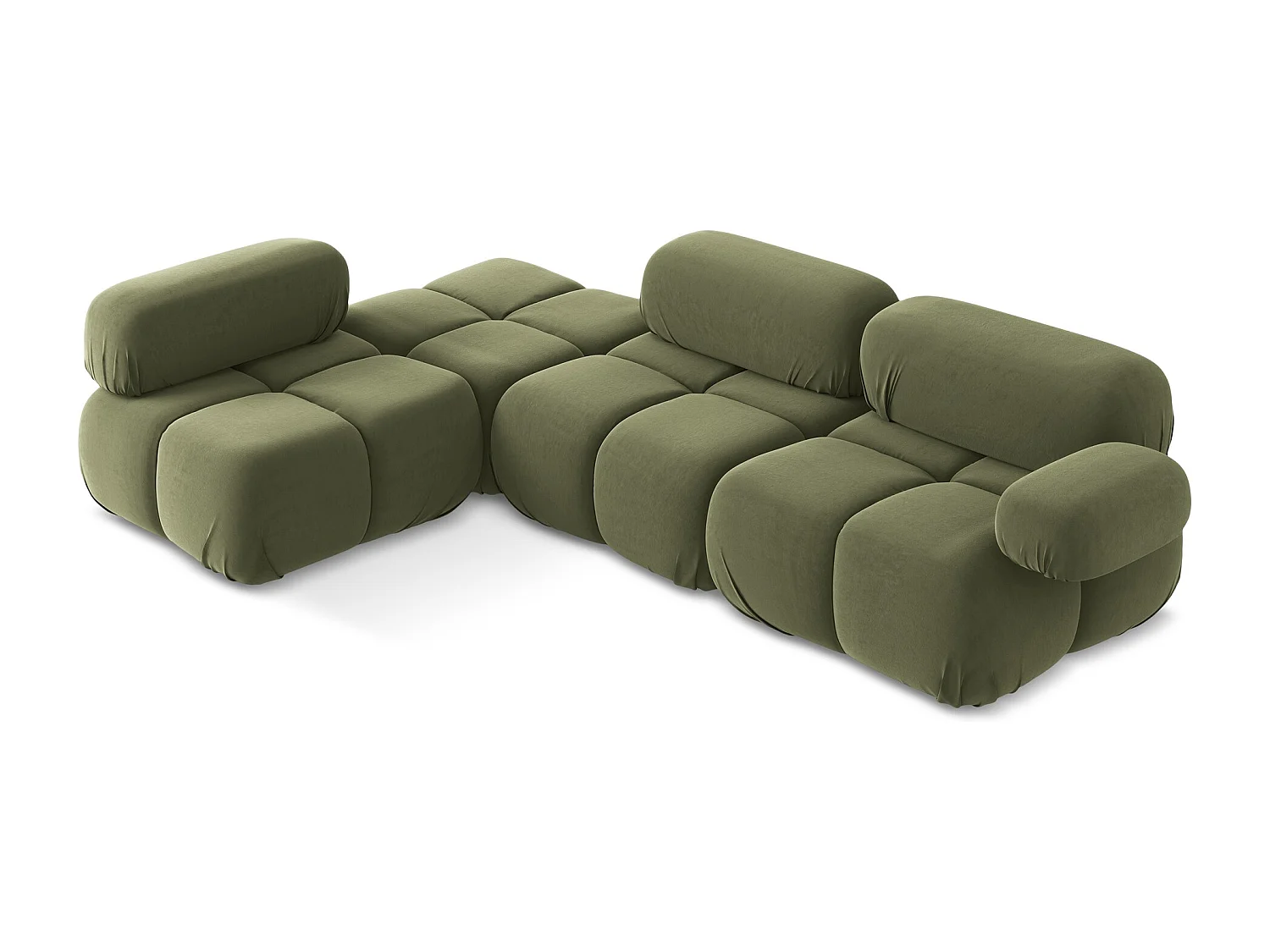 3-Sitzer Modulares Ecksofa - Ecke Links - Samt - Olive - LOKUA