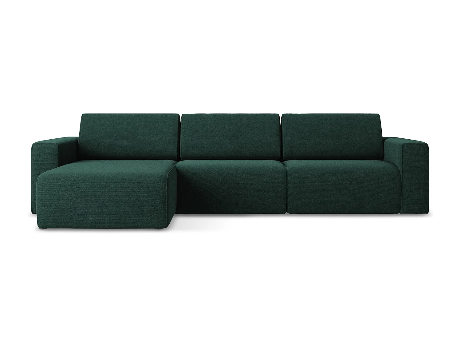 Sofá de canto modular esquerdo 4 lugares em tecido texturizado verde garrafa - KALEA