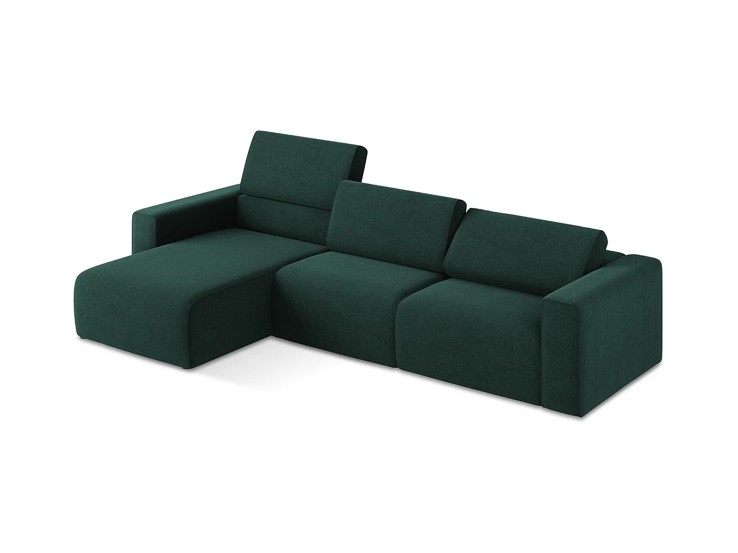 Modulaire hoekbank M links van flessengroen textuurstof - KALEA