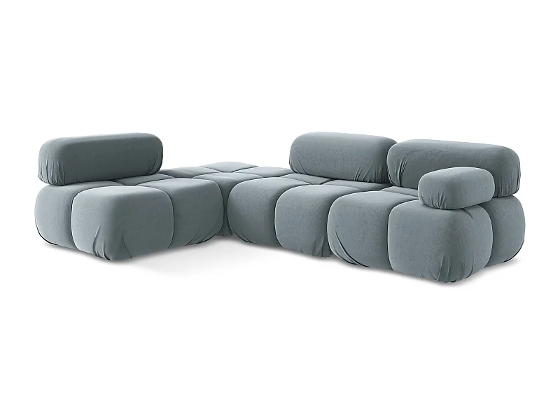 3-Sitzer Modulares Ecksofa - Ecke Links - Samt - Hellblau - LOKUA