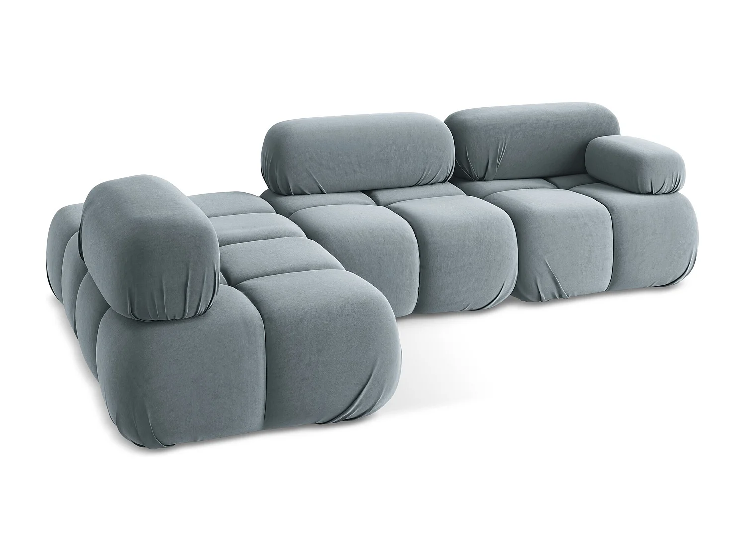 3-Sitzer Modulares Ecksofa - Ecke Links - Samt - Hellblau - LOKUA