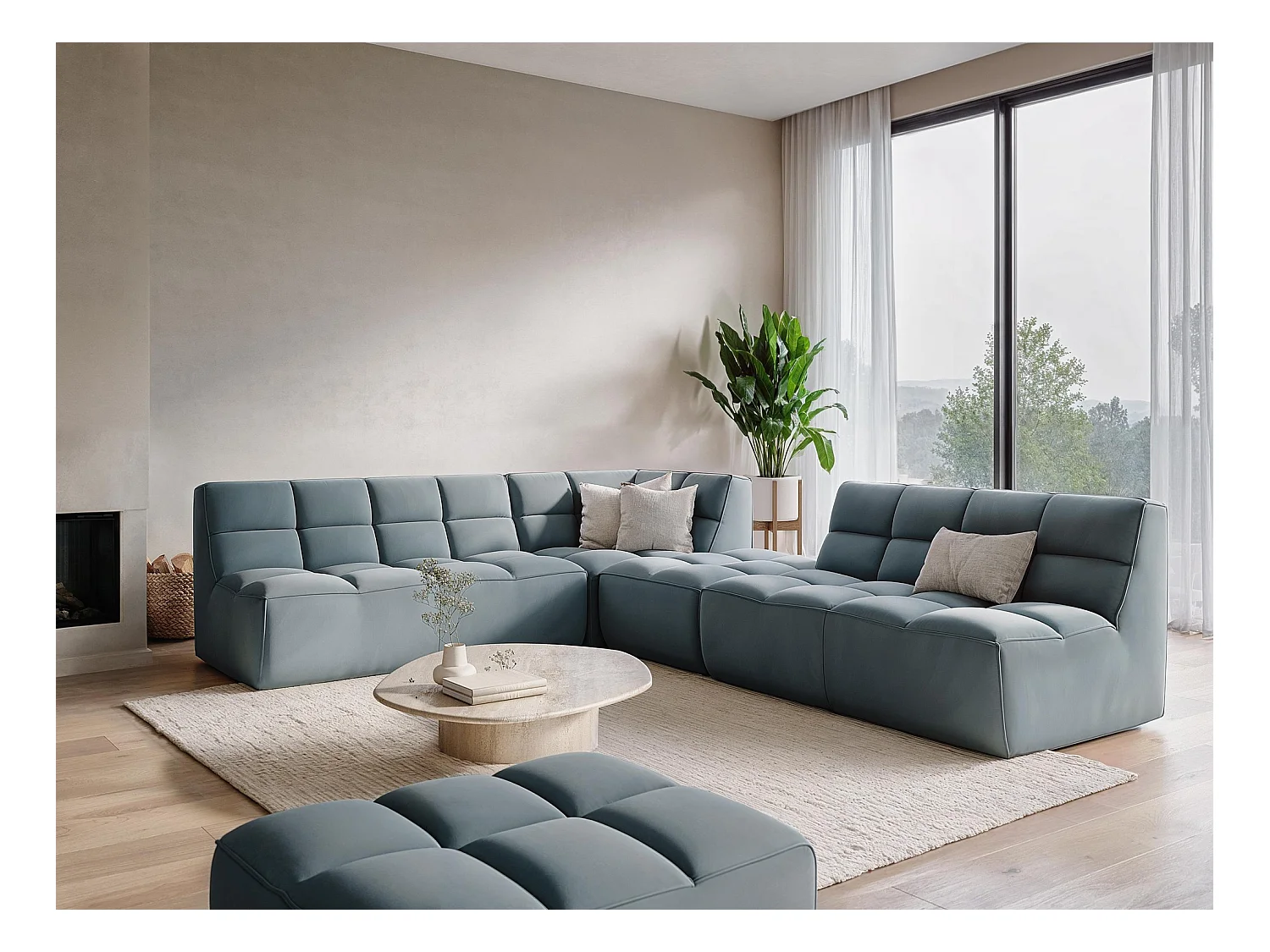 Sofá modular 3 plazas reversible de piel sintética beige - KALAI