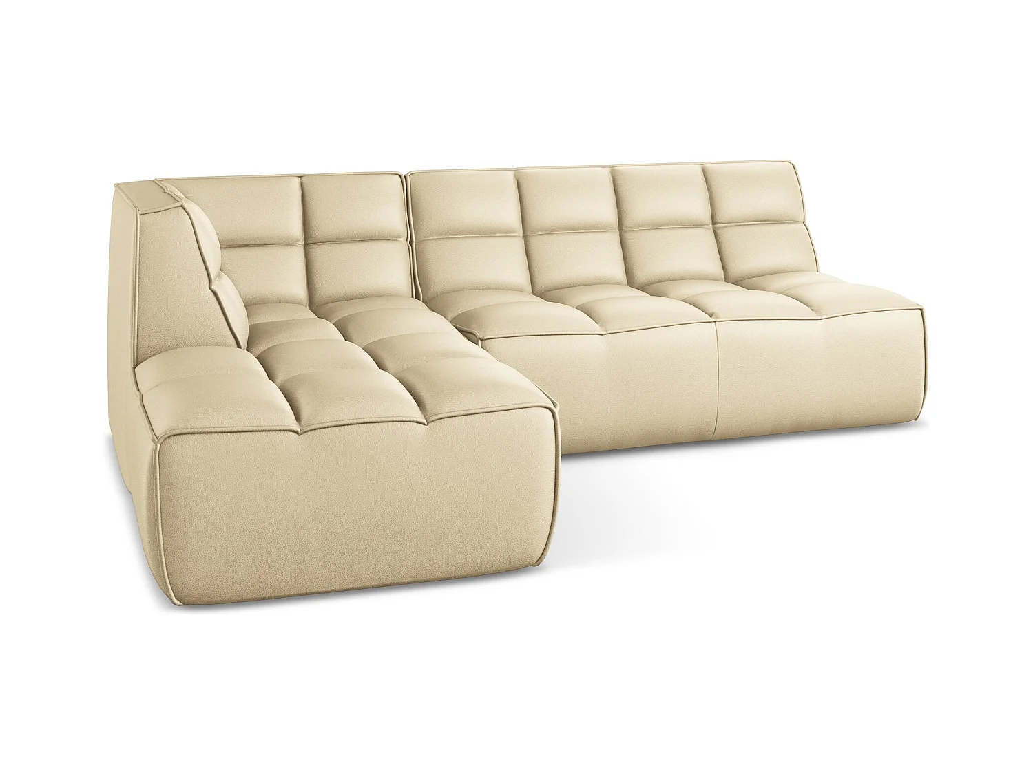 Sofá modular 3 plazas reversible de piel sintética beige - KALAI