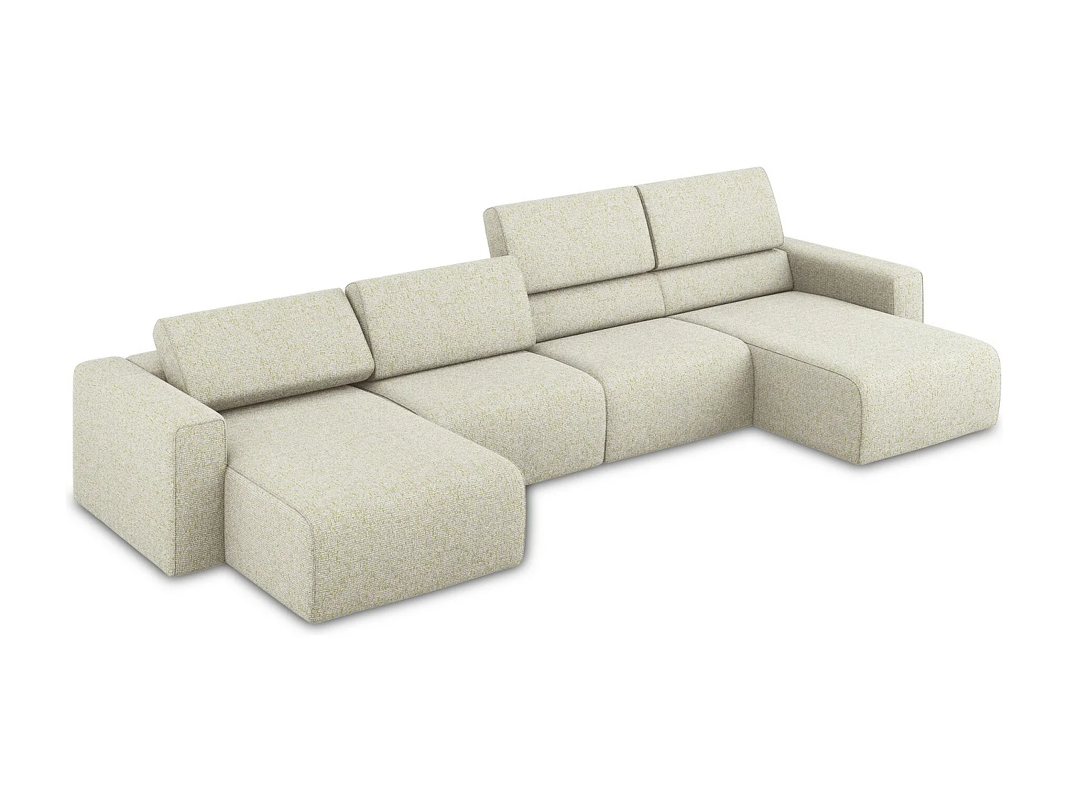 Sofá de canto panorâmico modular 5 lugares em tecido texturizado bege claro - KALEA